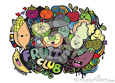 Hand Drawn of fresh fruit doodle Vector Illustration