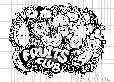 Hand Drawn of fresh fruit doodle Vector Illustration