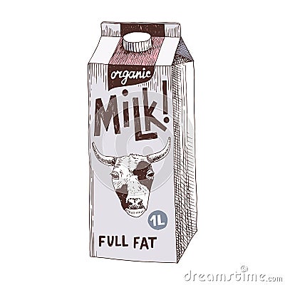 hand drawn fresh milk packaging container Vector Illustration