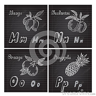 Hand drawn fruits alphabet Vector Illustration