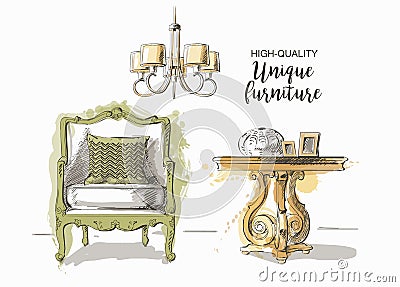 Hand drawn furniture Vector Illustration