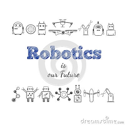 Hand Drawn Future Technology Elements Set Vector Illustration