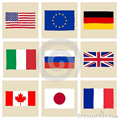 Hand drawn G8 flags Vector Illustration