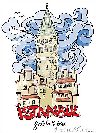 Hand drawn galata tower istanbul Vector Illustration