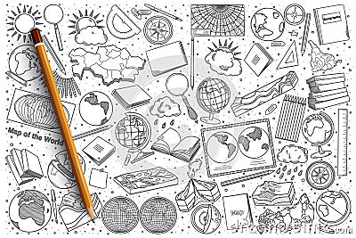 Hand drawn Geography vector doodle set Vector Illustration