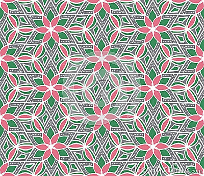 Hand drawn geometric flower hexagon seamless pattern. Floral tex Vector Illustration