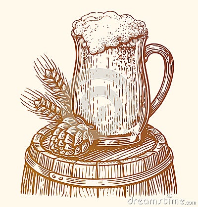 Hand drawn glass goblet with beer drink. Pub, brewery sketch. Vintage vector illustration Vector Illustration