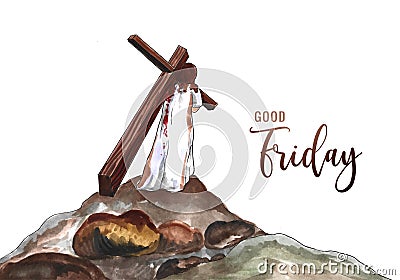 Hand drawn good friday blessings with jesus carrying cross watercolor background Vector Illustration