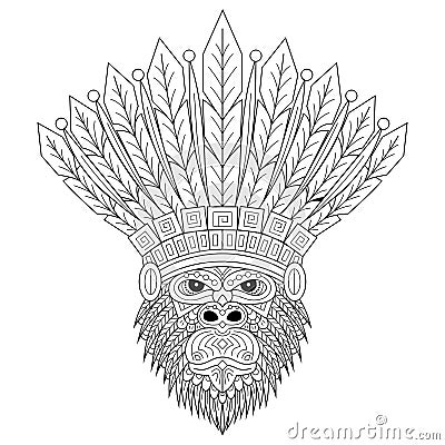 Hand drawn of gorilla tribal chief in zentangle style Vector Illustration