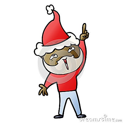 hand drawn gradient cartoon of a happy bearded man wearing santa hat Vector Illustration