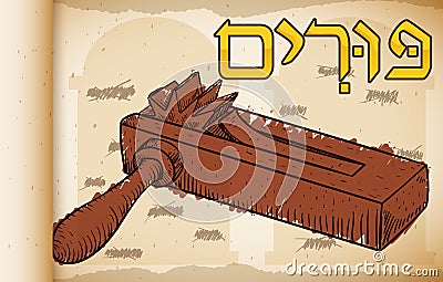 Hand Drawn Gragger over Scroll for Jewish Celebration of Purim, Vector Illustration Vector Illustration