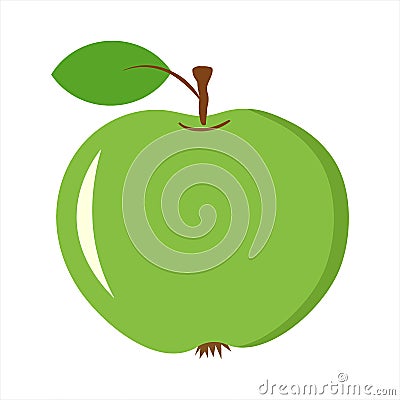 Hand drawn green juicy apple on stem with leaf with offset color fill in retro style. Healthy diet autumn fruits Thanksgiving icon Vector Illustration