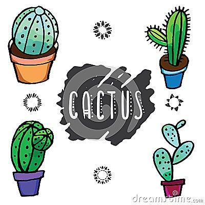 Hand drawn grunge cactus set Stock Photo