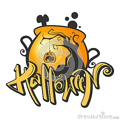 Hand Drawn Halloween Letter with Pumpkin at the Horror Tree Vector Illustration