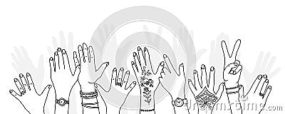 Hand drawn hands raised up Vector Illustration