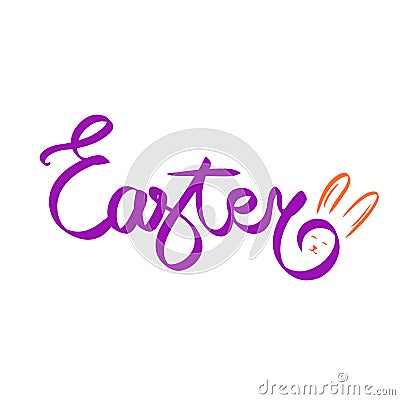 Hand drawn happy easter. Easter rabbit bunny isolated on white background. Cute, funny cartoon rabbits character. Paschal vector Vector Illustration