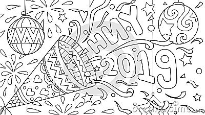 Hand drawn Happy new Year celebration Vector Illustration