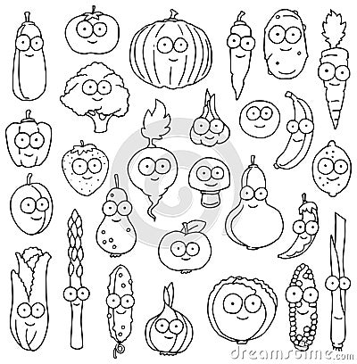 Hand drawn happy vegetable characters Vector Illustration