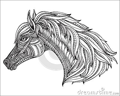 Hand drawn head of horse in graphic ornate style Vector Illustration