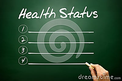 Hand drawn Health Status blank list, business concept on blackboard.. Stock Photo