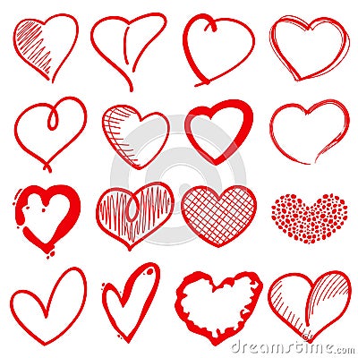 Hand drawn heart shapes, romance love doodle vector signs for holiday decor Vector Illustration