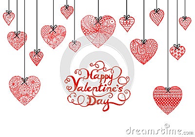 Hand drawn heart and typographic Happy Valentines day for banner, card and other decorations Vector Illustration