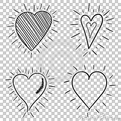 Hand drawn hearts icon set. Love vector illustration Vector Illustration