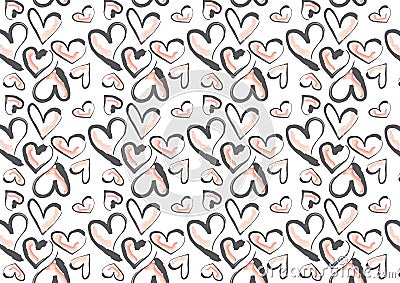 Hand drawn hearts in pink and dark grey Vector Illustration