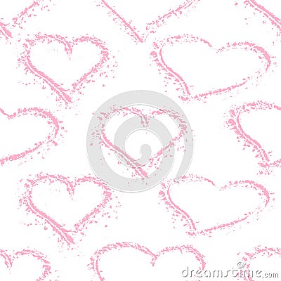 Hand drawn Hearts Seamless pattern. Heart on a sea sand beach. Brush Ink design for wrapper, packaging, wrap, t-shirt Vector Illustration