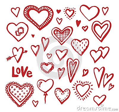 Hand drawn hearts set of design elements. Vector illustration. Valentine hearts Vector Illustration