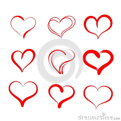 Hand drawn hearts. Set of vector grunge hearts icons. Design elements for Valentine`s day. Vector Illustration