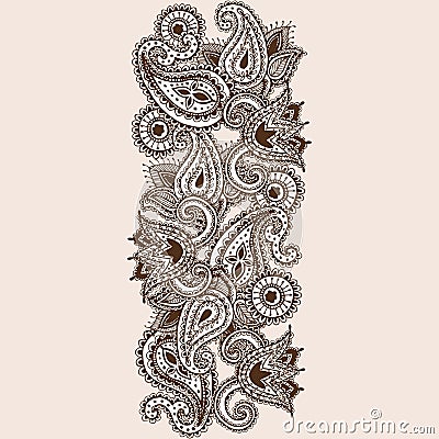 Hand-Drawn Henna Mehndi Abstract Mandala Flowers and Paisley Doodle Vector Illustration