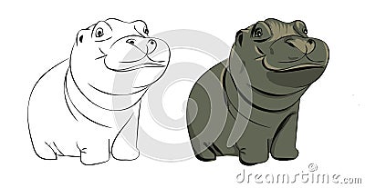 Hand drawn hippopotamus baby vector illustration Vector Illustration