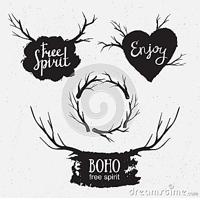 Hand drawn Hipster Vintage Stylized vector set of rustic logo elements. Vector Illustration