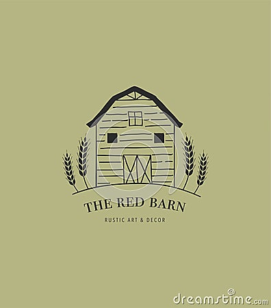 Hand drawn home, farm and barn logo, icon. Vector Illustration