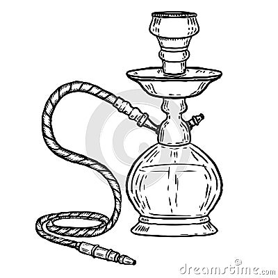 Hand drawn hookah illustration isolated on white background. Design element for logo, label, emblem, sign. Vector Illustration