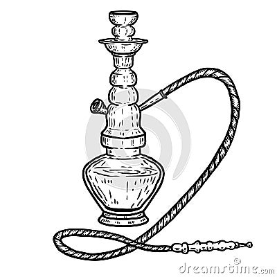 Hand drawn hookah illustration isolated on white background. Design element for logo, label, emblem, sign. Vector Illustration