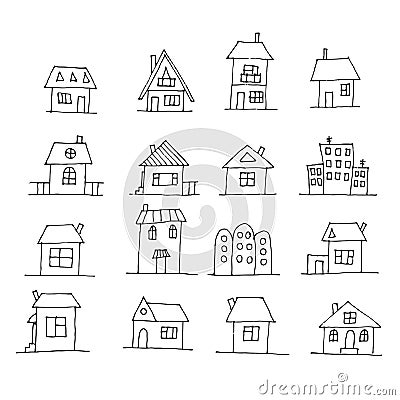 Hand drawn house set. Vector Illustration