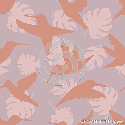 Hand drawn hummingbirds and leaves silhouette seamless pattern. Perfect for T-shirt, textile and print. Doodle vector illustration Vector Illustration