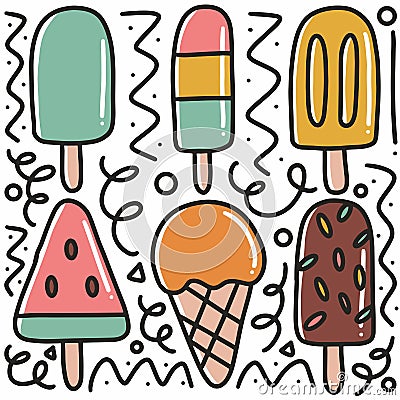 hand drawn ice cream doodle set Vector Illustration