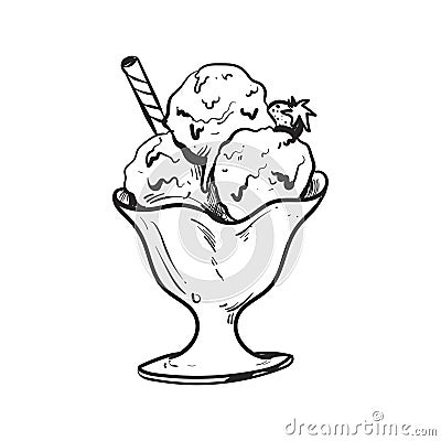 hand drawn ice cream glass Vector Illustration