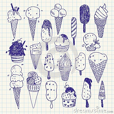 Hand- drawn Ice cream vector drawings set Vector Illustration