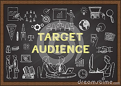 Hand drawn icons about Target audience on chalkboard Vector Illustration