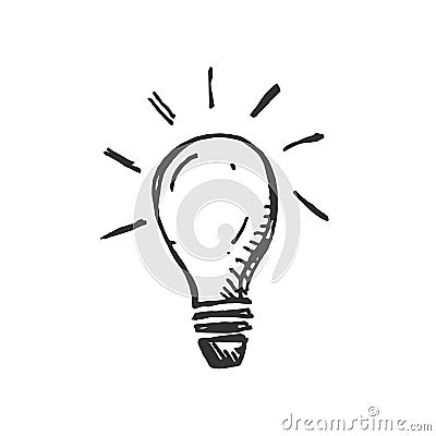 Hand drawn Idea Light bulb icon black. on white background. vector Illustrator. symbol. web Vector Illustration