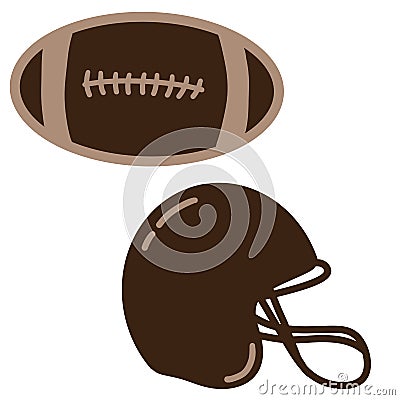 Hand drawn illustration of American football equipment ball helmet. Beige brown minmalist sports activity champioship Cartoon Illustration