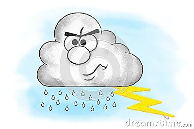 illustration of angry cartoon thunderstorm cloud Cartoon Illustration
