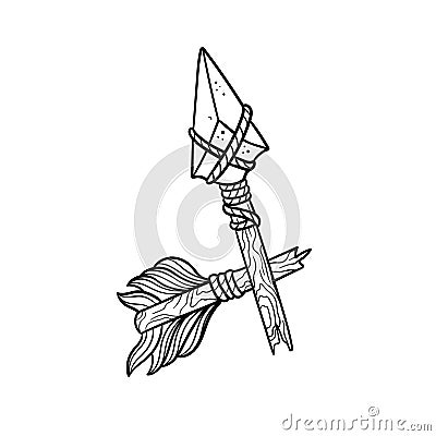 Hand drawn illustration of broken arrow traditional tattoo outline Vector Illustration