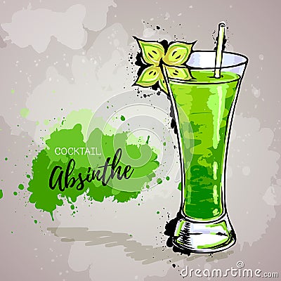 Hand drawn illustration of cocktail absinthe. Vector Illustration