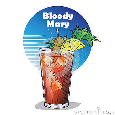 Hand drawn illustration of cocktail. Bloody Mary. Vector Illustration
