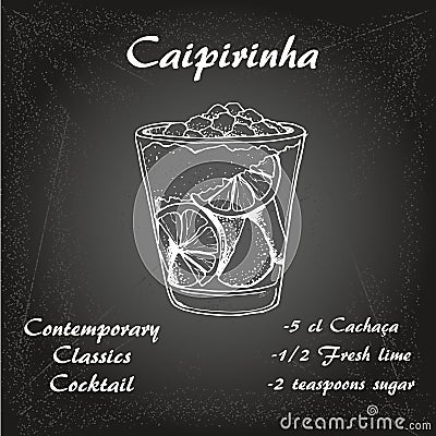 Hand drawn illustration of cocktail Caipirinha. Vector 1 Vector Illustration